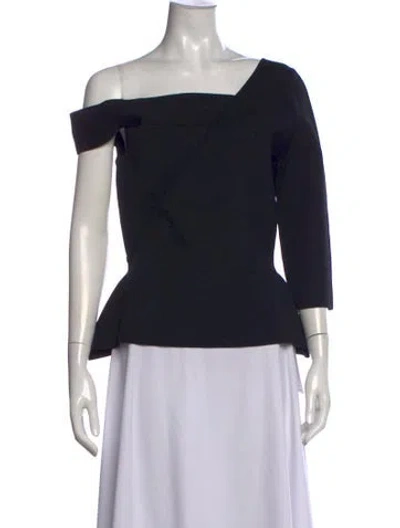Pre-owned Roland Mouret Asymmetrical Three-quarter Sleeve Top In Black