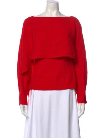 Pre-owned Roland Mouret Bateau Neckline Long Sleeve Blouse W/ Tags In Red