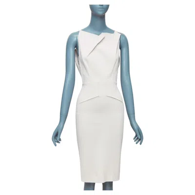 Pre-owned Roland Mouret Beige Origami Pleat Back Zip Shift Dress Uk8 S In Brown