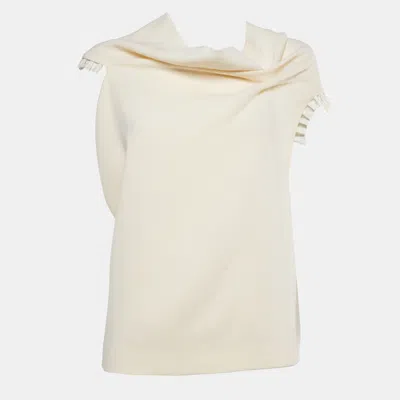 Pre-owned Roland Mouret Beige Wool Tassel Detail Top L In Sand