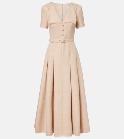 ROLAND MOURET BELTED BOUCLÉ MAXI DRESS