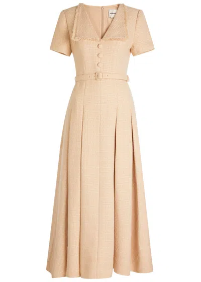 Roland Mouret Belted Bouclé Maxi Dress In White