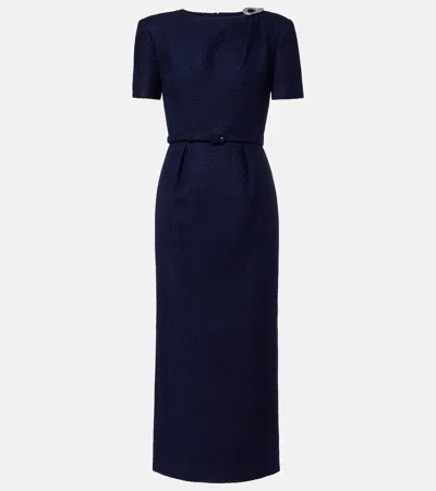 Roland Mouret Belted Boucle Midi Dress In Blue