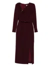 Roland Mouret Draped Belted Wool Crepe Midi Dress In Burgundy