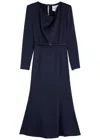 Roland Mouret Belted Crepe De Chine Midi Dress In Navy