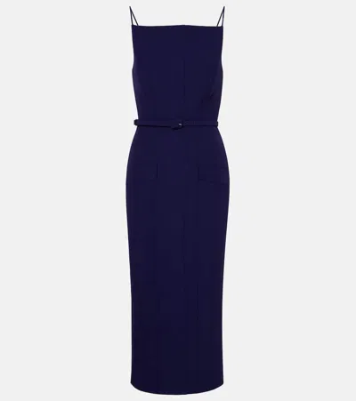 Roland Mouret Belted Crêpe Midi Dress In Blue