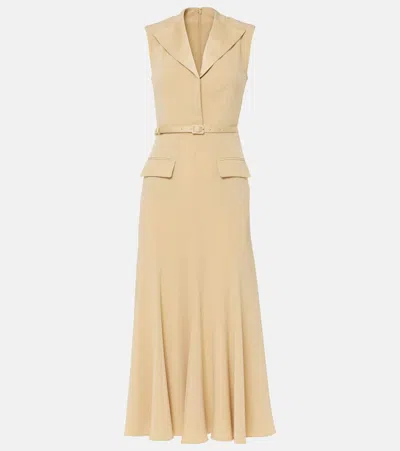 Roland Mouret Belted Crêpe Satin Midi Dress In Beige