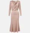 Roland Mouret Belted Satin Crêpe Midi Dress In Beige