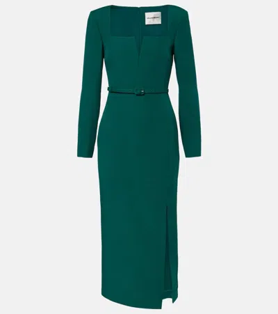 Roland Mouret Belted Wool And Silk Midi Dress In Green
