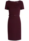 Roland Mouret Asymmetric Twist Short-sleeve Wool Crepe Dress In Burgundy