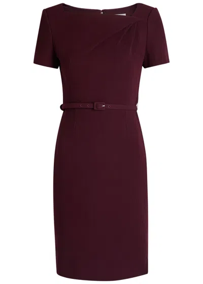 Roland Mouret Belted Wool-crepe Dress In Burgundy