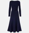 Roland Mouret Belted Wool Crêpe Midi Dress In Blue