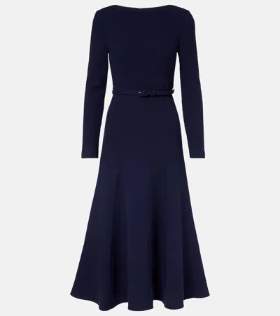 Roland Mouret Belted Wool Crêpe Midi Dress In Blue
