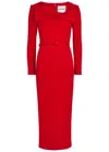 Roland Mouret Belted Wool Midi Dress In Red