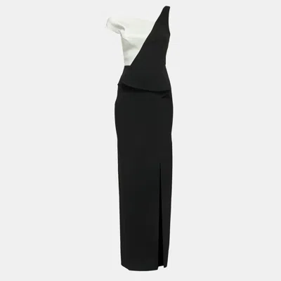 Pre-owned Roland Mouret Black Crepe Draped Slit Detail Sleeveless Maxi Dress S