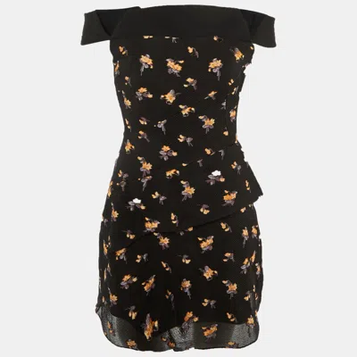 Pre-owned Roland Mouret Black Crepe Floral Embroidered Off Shoulder Winslow Mini Dress M