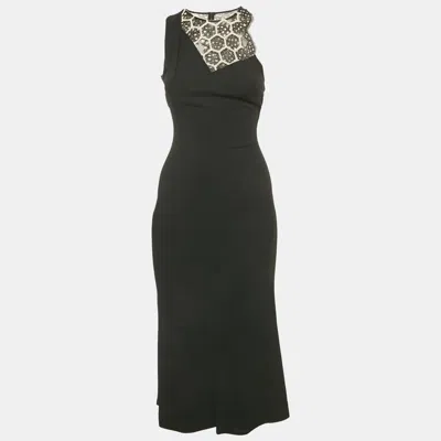 Pre-owned Roland Mouret Black Crepe Lace Detail Sleeveless Midi Dress S