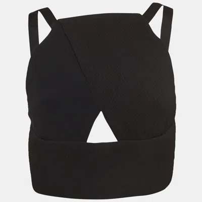 Roland Mouret Black Rippled Chiffon And Stretch Crepe Maida Crop Top