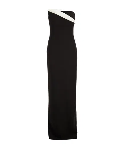 Roland Mouret Black Strapless Monochrome Drape Gown