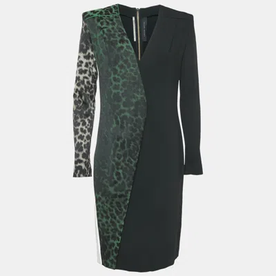 Pre-owned Roland Mouret Black/green Leopard Print Crepe Sheath Dress M