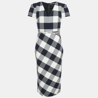 Pre-owned Roland Mouret Blue Chaney Checks Cotton Midi Dress M