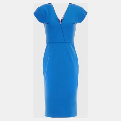 Pre-owned Roland Mouret Blue Cotton Midi Dress S (uk 6)