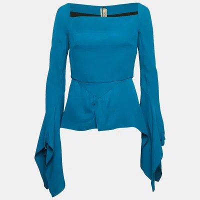 Roland Mouret Blue Crepe Flared Asymmetric Top