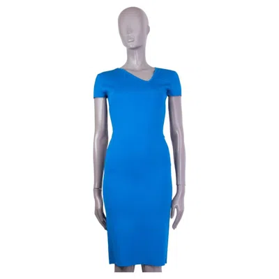 Pre-owned Roland Mouret Blue Stretch Asymmetric V-neck Short Sleeve Dress Xs