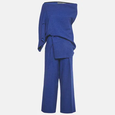 Pre-owned Roland Mouret Blue Tweed Ruffled Set L