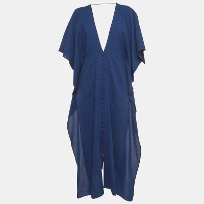 Pre-owned Roland Mouret Blue Wool Lace-up Detail Midi Kaftan Dress M