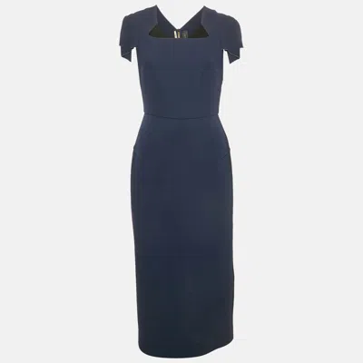 Pre-owned Roland Mouret Blue Wool Sheath Dress M