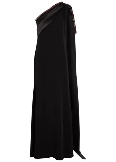 Roland Mouret Bow Crystal-embellished Satin And Crepe Gown In Black