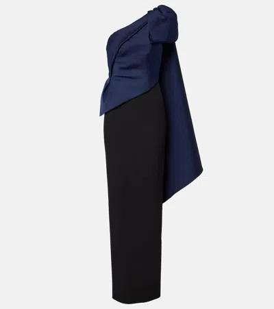Roland Mouret Bow-detail Draped Taffeta Gown In Blue