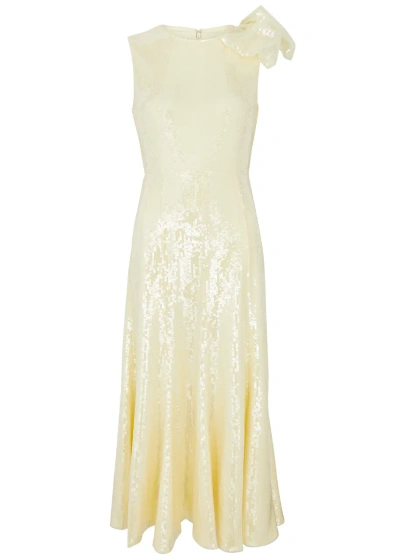 Roland Mouret Bow-embellished Sequin Midi Dress In Yellow