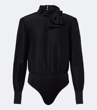 Roland Mouret Bow-detail Jacquard Ramie And Silk Bodysuit In Black