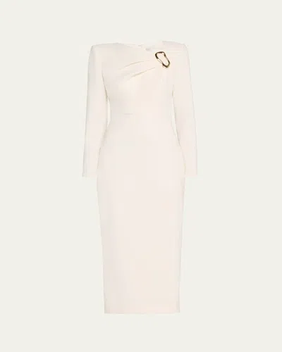 Roland Mouret Buckle Crepe Midi Dress In Cream
