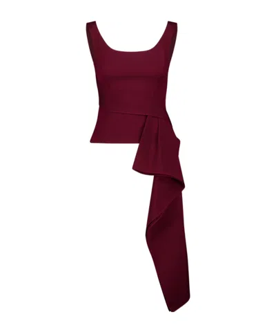 Roland Mouret Burgundy Wide Strap Fitted Drape Top