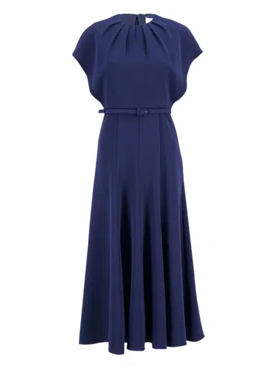Roland Mouret Cady Pleated Cape Midi Dress In Blue