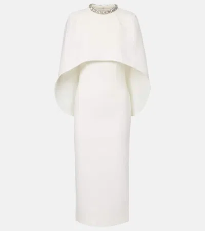 Roland Mouret Caped Crystal-embellished Crêpe Midi Dress In White