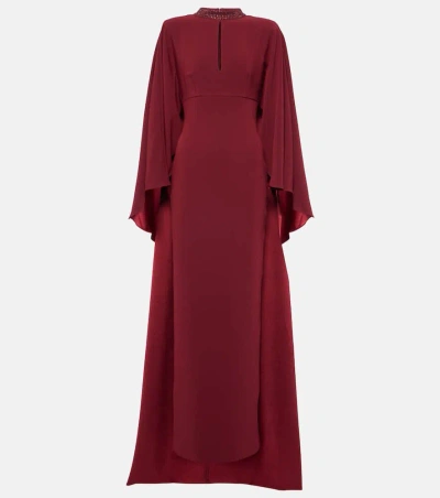 Roland Mouret Caped Crystal-embellished Gown In Red