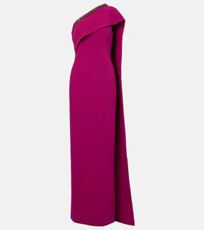 ROLAND MOURET CAPED EMBELLISHED SATIN CRÊPE GOWN