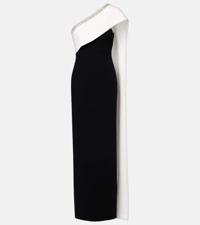 Roland Mouret Caped Embellished Satin Crêpe Gown In Black