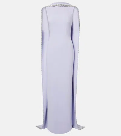 Roland Mouret Caped Embellished Satin Crêpe Gown In Purple