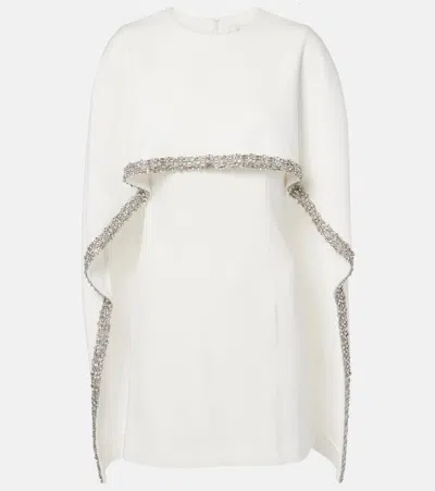 Roland Mouret Caped Embellished Satin Minidress In White