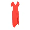 Roland Mouret Cold Shoulder Asymmetric Midi Dress In Orange Viscose In Multi
