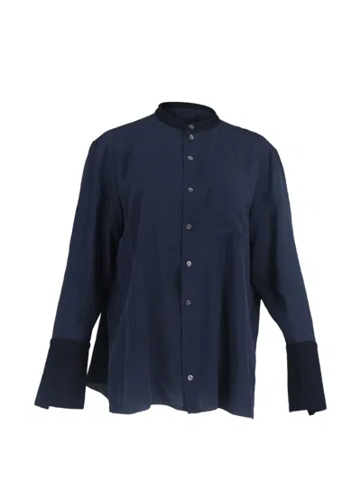 Pre-owned Roland Mouret Collarless Long-sleeve Shirt In Blue