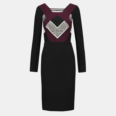 Pre-owned Roland Mouret Color Block Textured Crepe Shapur Mini Dress M In Multi