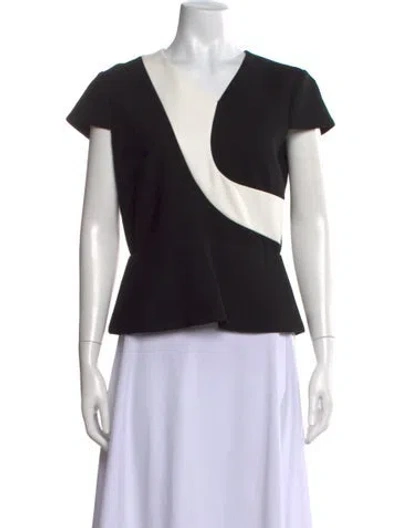 Pre-owned Roland Mouret Colorblock Pattern V-neck Top In Black