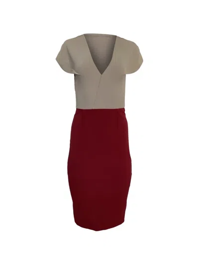 Pre-owned Roland Mouret Colourblock V-neck Dress In Red