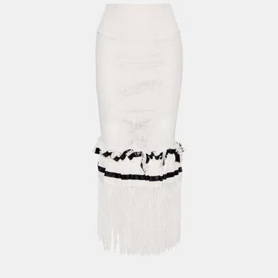 Pre-owned Roland Mouret Cotton Midi Skirt 8 In White